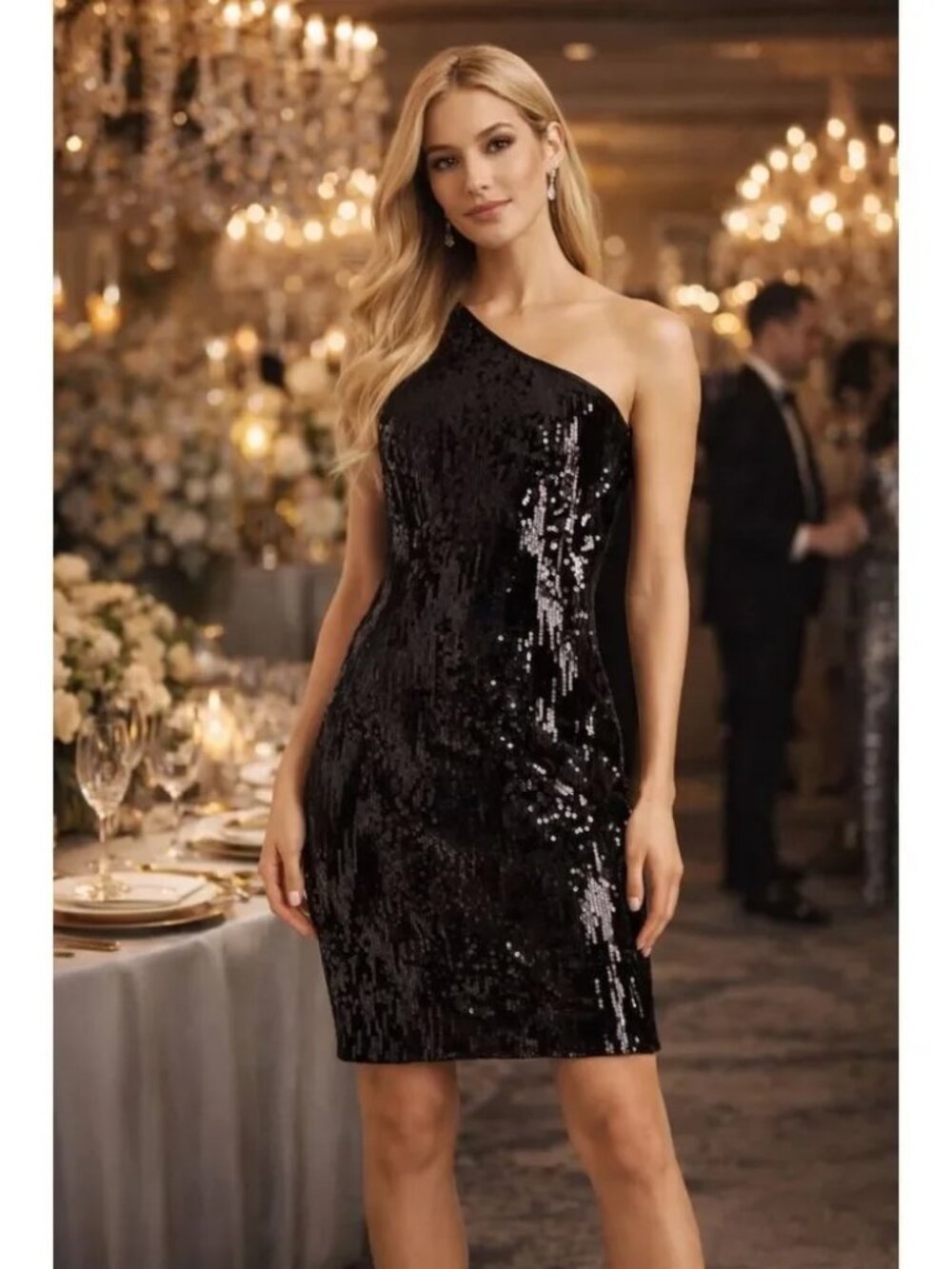 Nicole Miller Sequin Cocktail One-Shoulder Selina Dress Size: 8